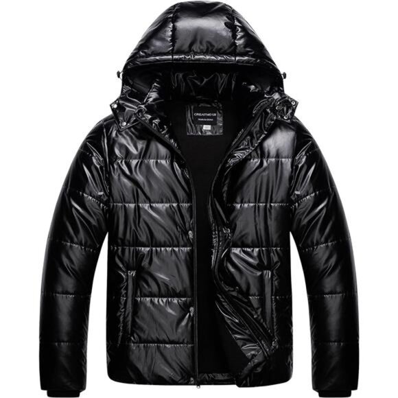 Men's Winter Puffer Jacket Waterproof Bubble Coat Puffy Ski Parka With Hood